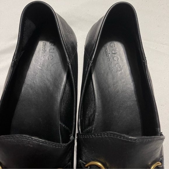 Gucci Black Leather Loafers with Gold Horse-Bit Detailing Sz 10 main image 10